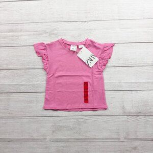 Zara Baby Girl Pink Ruffle Flutter Sleeve T-Shirt NWT 9-12 Months